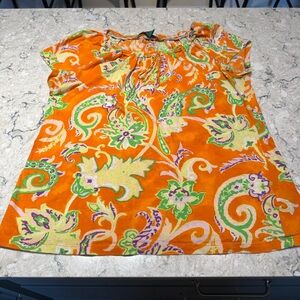 Lauren Ralph Lauren Orange and Green Patterned Blouse